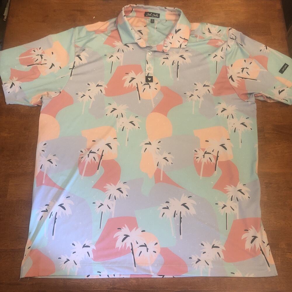 BAD BIRDIE Performance Golf Polo Shirt Mens XXL Floral Palm Tree Stretch